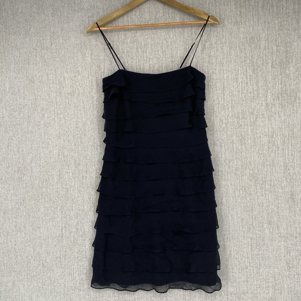 Tadashi Petite‎ Collection Silk Ruffle Dress Women 8P Black Tiered Cocktail